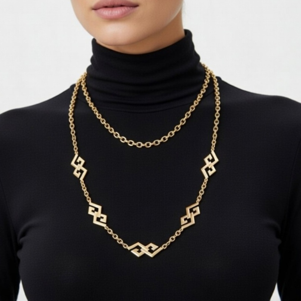 Givenchy Vintage Art-Deco Look Geometric Motifs Chain Necklace - Picture 1 of 16
